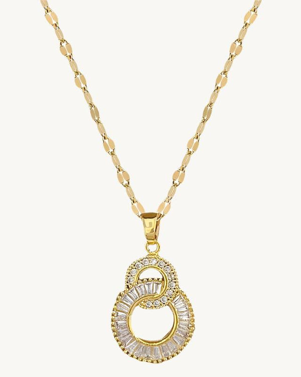 AVELI Stainless Steel Crossover Circles Pendant Necklace with Lab Created Diamonds - Dazzling Yellow Gold Tone Jewelry for Women, Hypoallergenic with Sparkling Simulated Diamond Accent