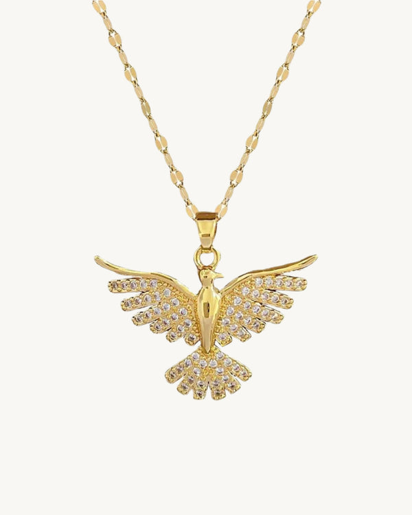 AVELI Stainless Steel Stainless Steel Phoenix Eagles Pendant Necklace - Striking Symbolic Yellow Gold Tone Jewelry for Women, Hypoallergenic and Mythical Bird Inspired Design