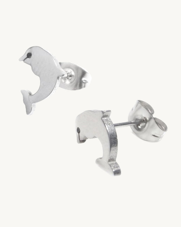AVELI Tiny Silver Tone Stainless Steel Dolphin Stud Earrings