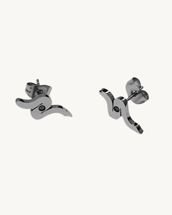 AVELI Small Silver Tone Stainless Steel Snake / Serpent Stud Earrings with Zirconia Stone