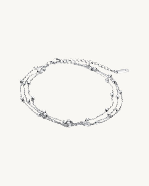 AVELI Stainless Steel Triple Stranded Ball Station Bracelet - Hypoallergenic, Durable, Elegant and Versatile Women's Multi-Strand Wrist Jewelry with Adjustable Length