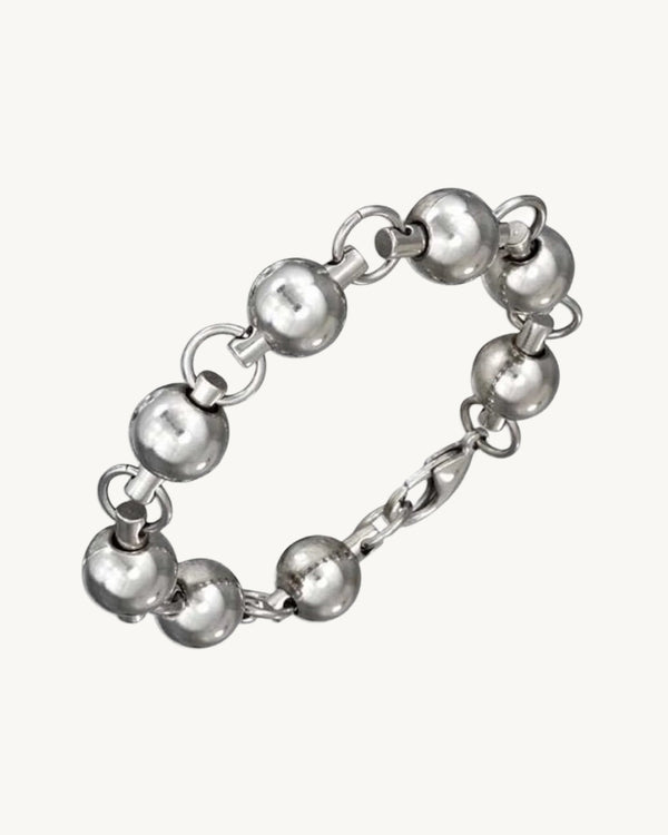 AVELI Solid and Heavy Silver Tone Stainless Steel Ball and Link Bracelet (7.5 Inches)