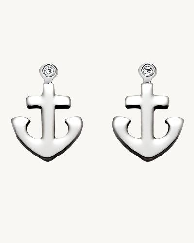 AVELI Stainless Steel Anchor Stud Earrings with Small Zirconia Stone