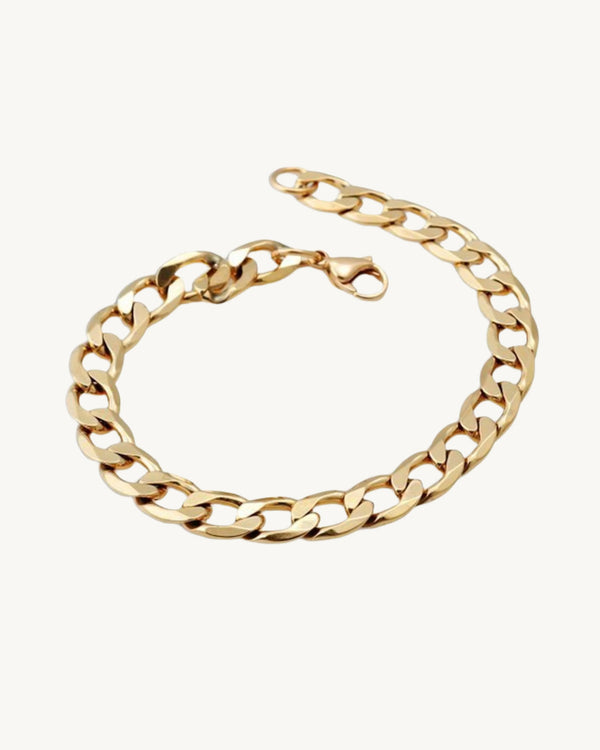 AVELI Unisex Men's and Women's Yellow Gold Tone Stainless Steel Cuban / Curb Link Chain Bracelet (7mm Wide) 8.5 Inches