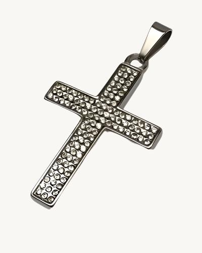 AVELI Large Silver Tone Stainless Steel Zirconia Cross Pendant