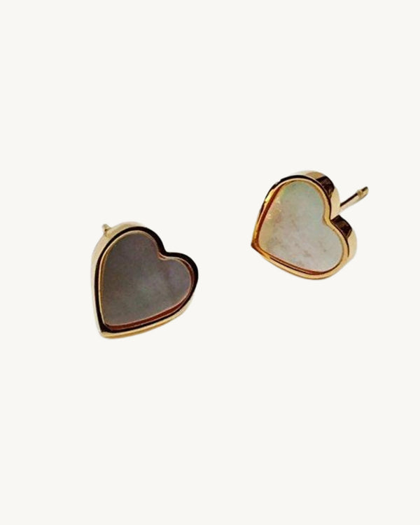 AVELI Yellow Tone Stainless Steel Simulated Mother of Pearl Heart Shaped Stud Earrings