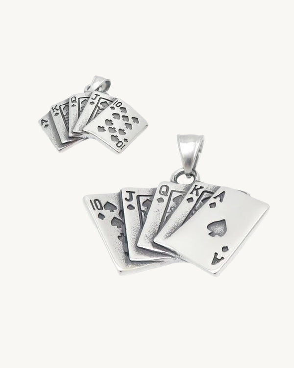 AVELI Stainless Steel Deck of Cards Pendant - Nickel-Free Hypoallergenic Hip Hop Unisex Silver Charm for Necklace and Bracelet, 38mm x 25mm