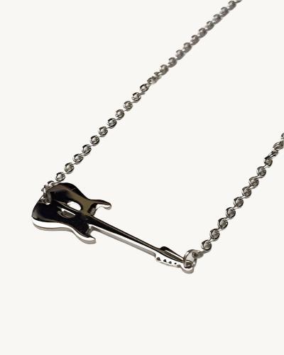 AVELI Silver Tone Stainless Steel Sideways Guitar Pendant Necklace with Cable Link Chain