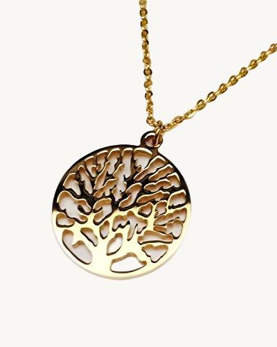 AVELI Yellow Gold Tone Stainless Steel Tree of Life Round Pendant Necklace with Cable Link Chain