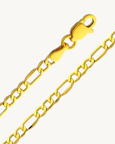 AVELI Unisex Men's and Women's 3mm Yellow Gold Tone Stainless Steel Figaro Link Chain / Necklace (24 Inches)