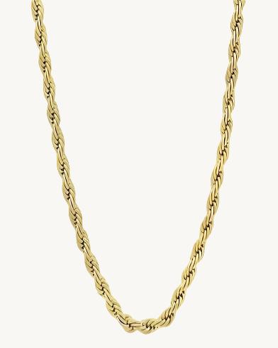 AVELI Unisex Men's and Women's Thin 2mm Yellow Gold Tone Stainless Steel Braided Rope Chain / Necklace