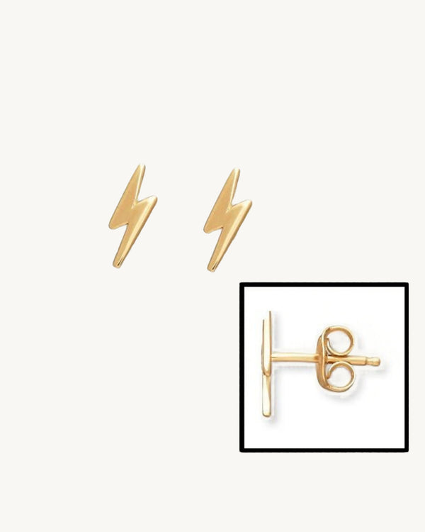 AVELI Yellow Tone Stainless Steel Lightening Bolt Zig Zag Stud Earrings