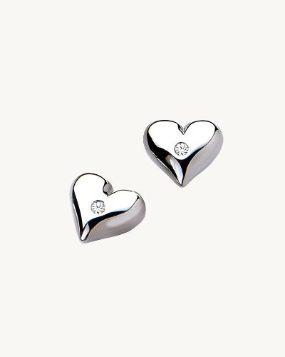 AVELI Tiny Stainless Steel Heart Stud Earrings with Single Zirconia Stone Accent