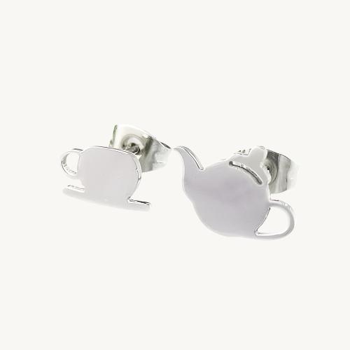 AVELI Assymetrical Stainless Steel Teacup and Tea Kettle Stud Earrings