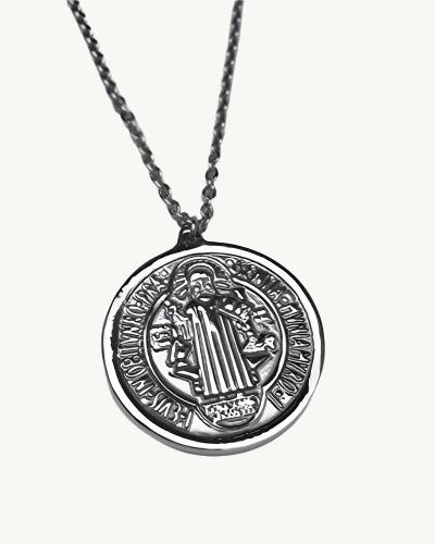 AVELI Stainless Steel Round St. Benedict's Medal Pendant Necklace (1 Inch)