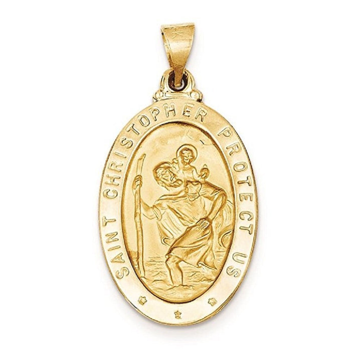 AVELI Large Stainless Steel Oval Shaped St. Christopher Protect Us Medal Pendant