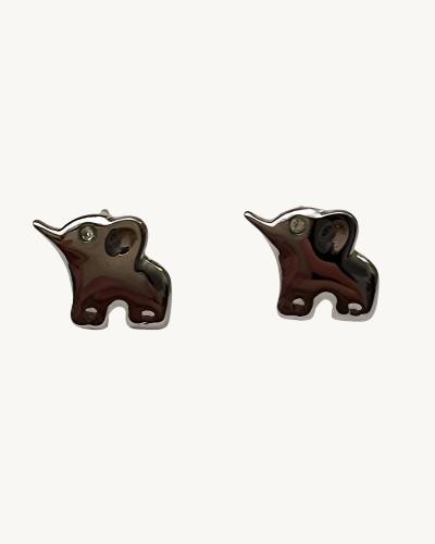 AVELI Silver Tone Stainless Steel Elephant Stud Earrings with Small Zirconia Stone